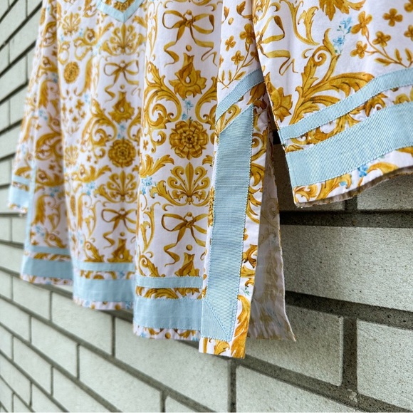 NicoBlu Capri Tunic Blush Pink Gold French Regency Ribbon Print Cotton XL Boho - Picture 5 of 10